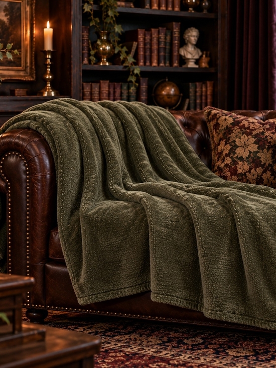Berkshire Other - Dark Acadamia Olive Green Chenille Knit Throw NWT